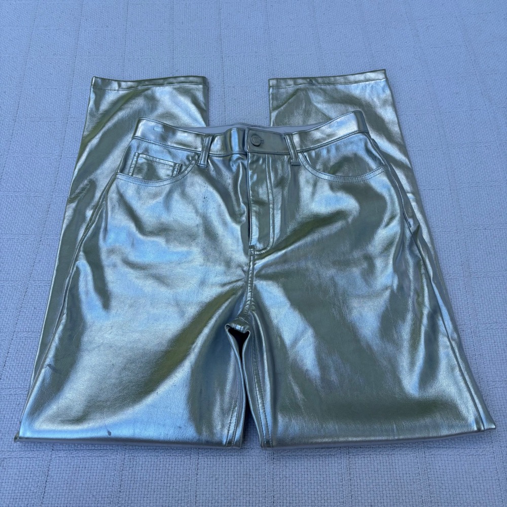 Women's 8 ABERCROMBIE The 90's Straight Ultra High Rise Silver Faux Leather Pant